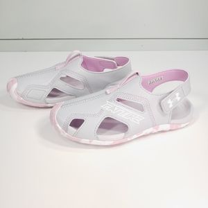 3Y Under Armour Tire Defender Grey Pink Sandals Girls Size 3Y